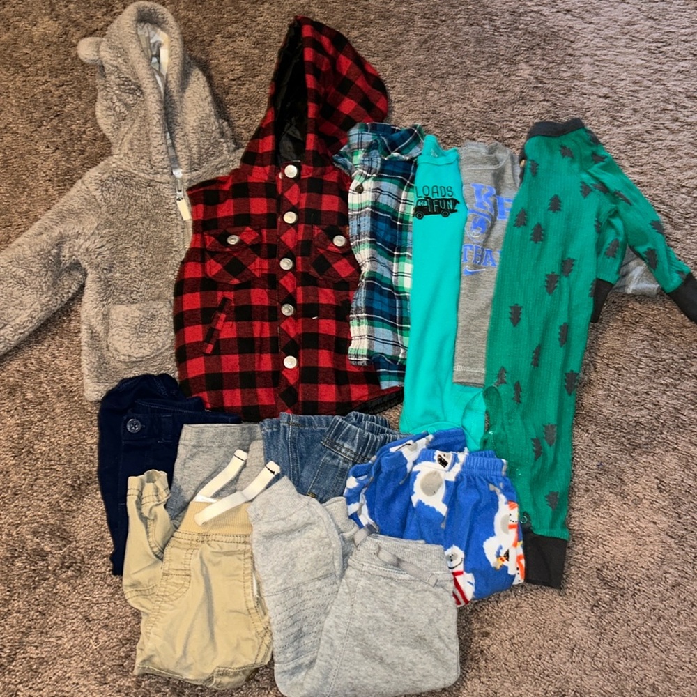 Babyboy 12m fall & winter jacket vest shirt romper pants bundle!!